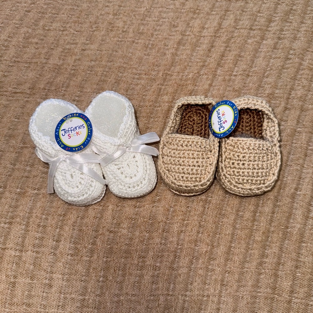Jefferies Socks Cream and Brown Baby Booties